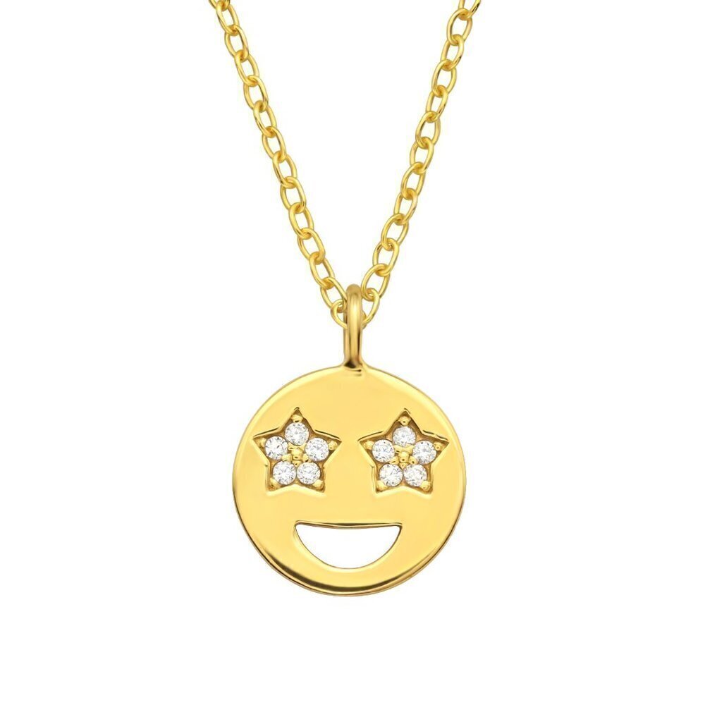 14K Gold Vermeil Star Eyes Smiley Emoji CZ Pendant Necklace